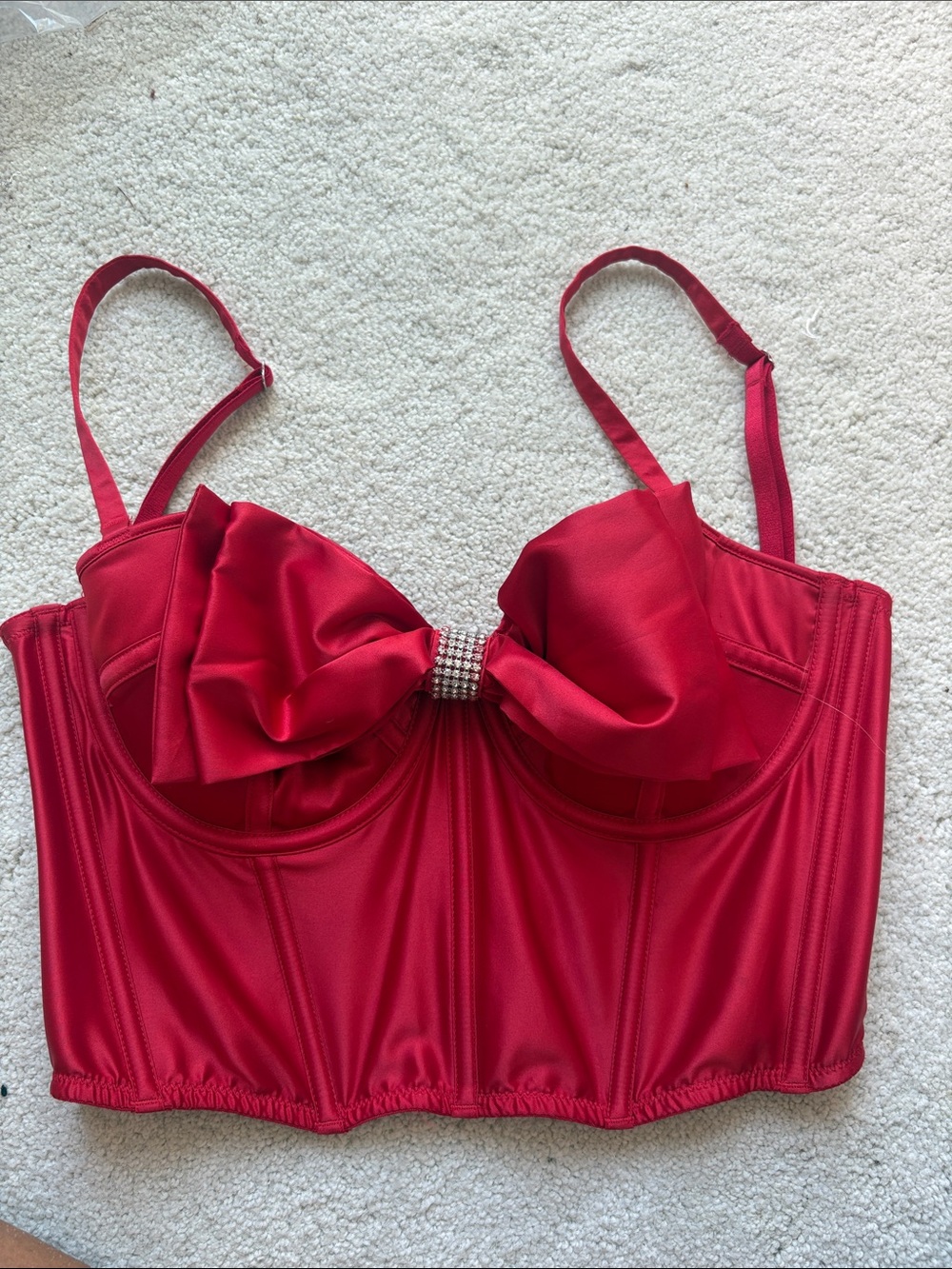 Victoria's Secret Red Satin Longline Bustier with Bow Accent